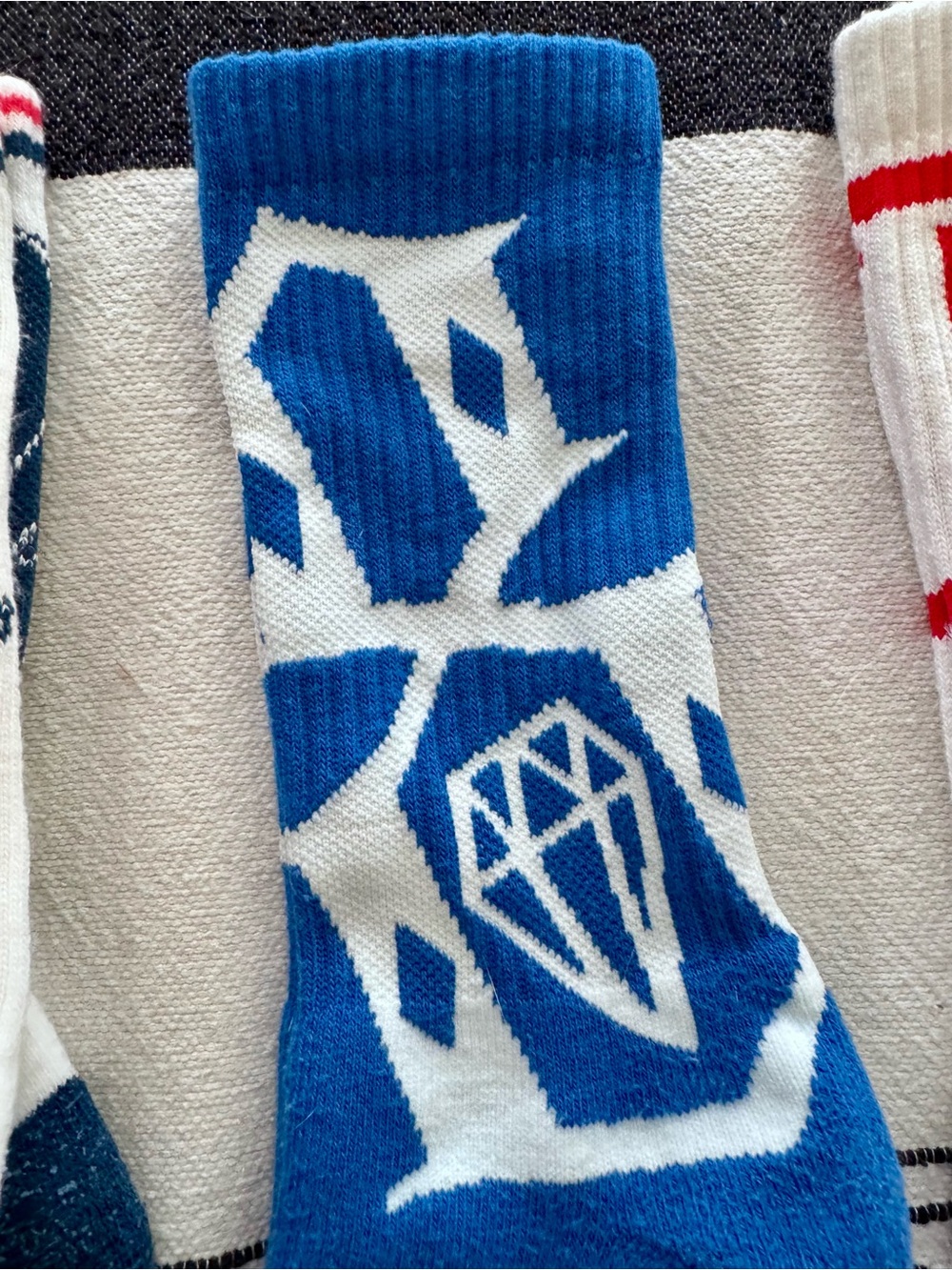 Rebel8 Men's Athletic Crew Socks - Pack of 3 (White, Blue, Red Accents) - Picture 2 of 6